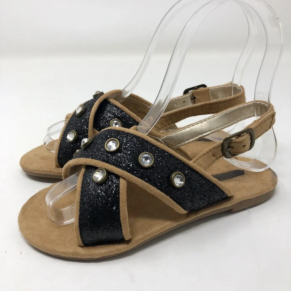 Joyfolie Amara Sandal Girls Toddler 12 Black Glitter Rhinestone Heel Strap